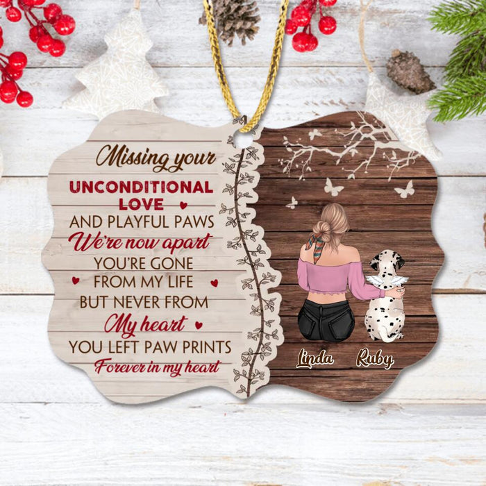 Personalized Memorial Dog Mom Rectangle Wooden Ornament - Memorial Gift Idea For Dog Lovers/Owners - Up to 3 Dogs - You Left Paw Prints Forever In My Heart
