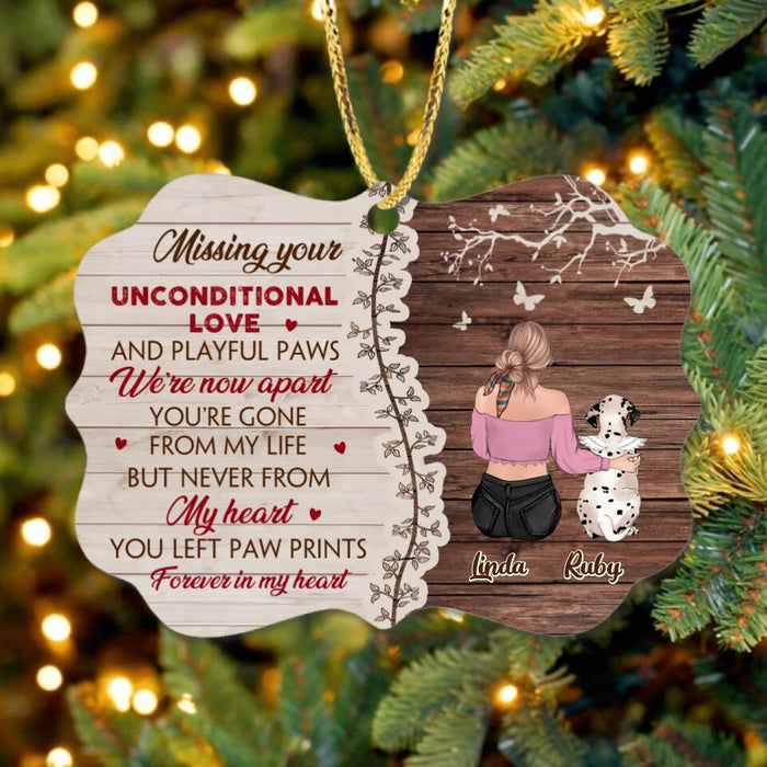 Personalized Memorial Dog Mom Rectangle Wooden Ornament - Memorial Gift Idea For Dog Lovers/Owners - Up to 3 Dogs - You Left Paw Prints Forever In My Heart