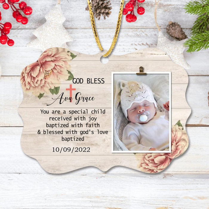 Personalized Baby Photo Wooden Ornament - Christmas Gift Idea For New Born Baby - You Are A Special Child Received With Joy