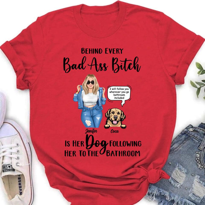 Personalized Dog Following To The Bathroom T-shirt/Long Sleeve/Sweatshirt/Hoodie - Gift Idea For Dog Lover - Up to 4 Dogs - I Will Follow You Wherever You Go Bathroom Included