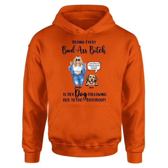 Personalized Dog Following To The Bathroom T-shirt/Long Sleeve/Sweatshirt/Hoodie - Gift Idea For Dog Lover - Up to 4 Dogs - I Will Follow You Wherever You Go Bathroom Included