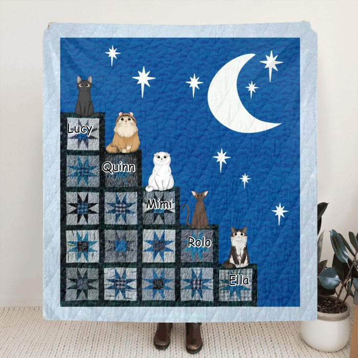 Personalized Cat Stairway To Heaven Quilt/Fleece Blanket - Up to 5 Cats - Gift Idea for Cat Lovers