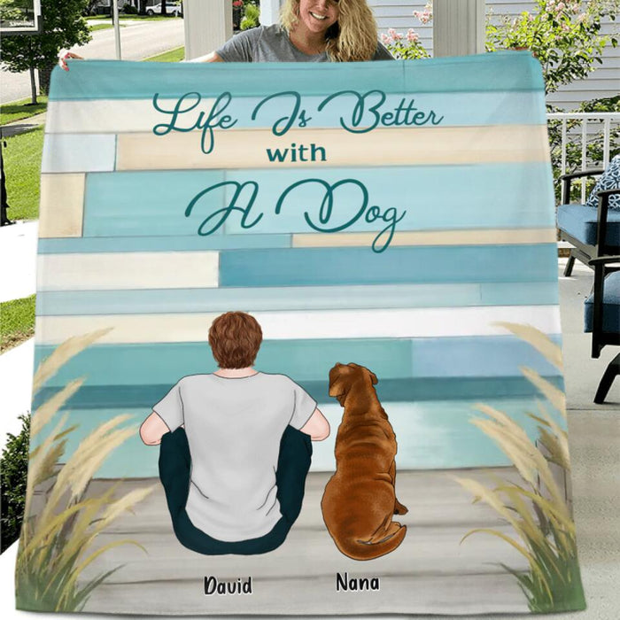 Personalized Pet Dad/Mom Fleece Throw Blanket/Quilt - Gift Idea For Pet Owner - Up To 6 Dogs/Cats - Life Is Better With A Dog