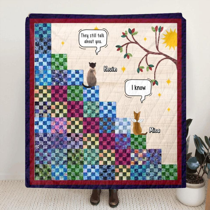 Personalized Memorial Cat Quilt/Fleece Throw Blanket - Gift Idea For Cat Lovers/Owners - Up to 4 Cats - They Still Talk About You