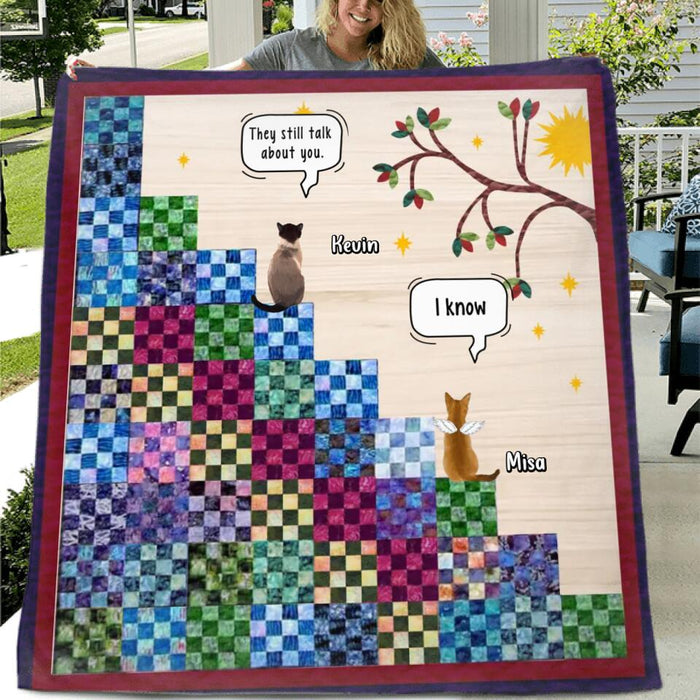 Personalized Memorial Cat Quilt/Fleece Throw Blanket - Gift Idea For Cat Lovers/Owners - Up to 4 Cats - They Still Talk About You