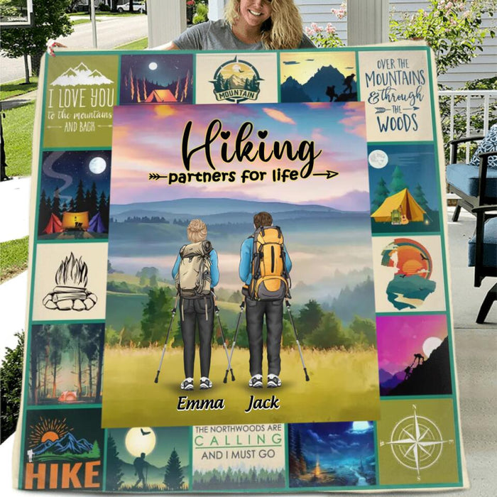 Personalized Hiking Quilt/Fleece Throw Blanket - Adult/Couple With Up to 3 Dogs - Gift Idea For Couple/Hiking Lover - Hiking Partners For Life