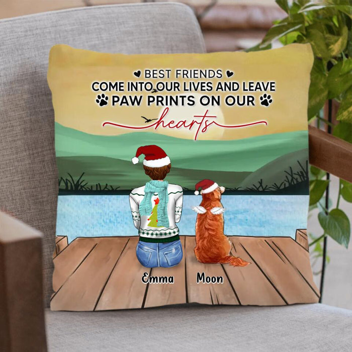 Personalized Pet Mom/Dad Pillow Cover - Gift Idea For Dog/Cat Lovers - Up to 4 Pets - Best Friends Come Into Our Lives And Leave Paw Prints On Our Hearts