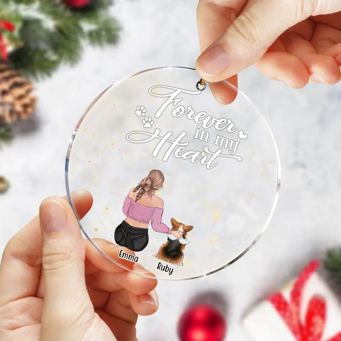 Personalized Memorial Dog Circle Acrylic Ornament - Memorial Gift For Dog Mom/Dog Dad/Dog Lover - Adult/Couple With Up to 3 Dogs - Forever In My Heart
