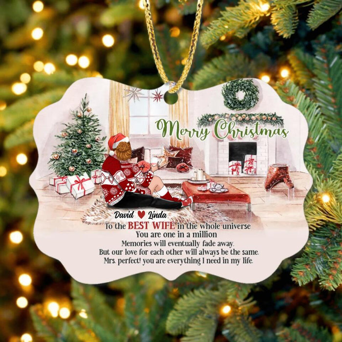 Personalized Hugging Couple Xmas Rectangle Ornament - Gift Idea For Couple - To The Best Wife In The Whole Universe