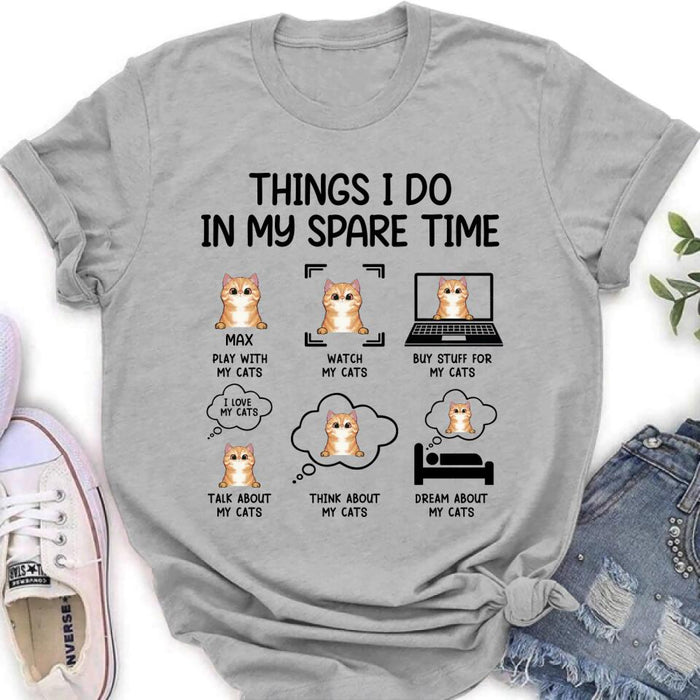 Personalized Cat T-shirt/Long Sleeve/Sweatshirt/Hoodie - Up to 3 Cats - Gift Idea For Cat Lover - Things I do In My Spare Time