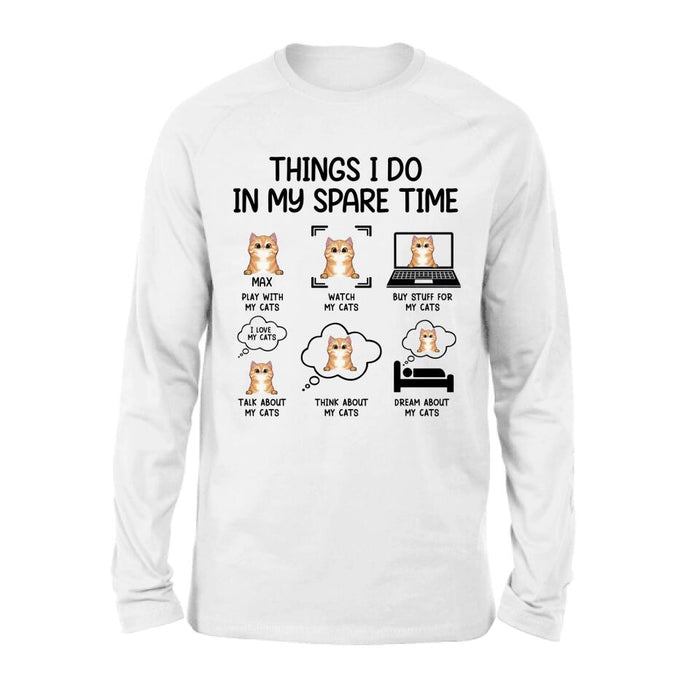 Personalized Cat T-shirt/Long Sleeve/Sweatshirt/Hoodie - Up to 3 Cats - Gift Idea For Cat Lover - Things I do In My Spare Time