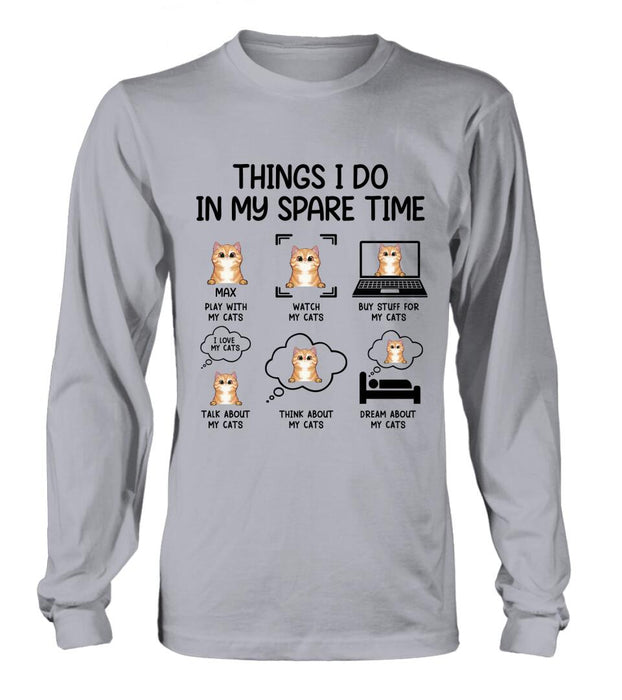 Personalized Cat T-shirt/Long Sleeve/Sweatshirt/Hoodie - Up to 3 Cats - Gift Idea For Cat Lover - Things I do In My Spare Time