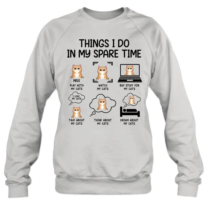 Personalized Cat T-shirt/Long Sleeve/Sweatshirt/Hoodie - Up to 3 Cats - Gift Idea For Cat Lover - Things I do In My Spare Time