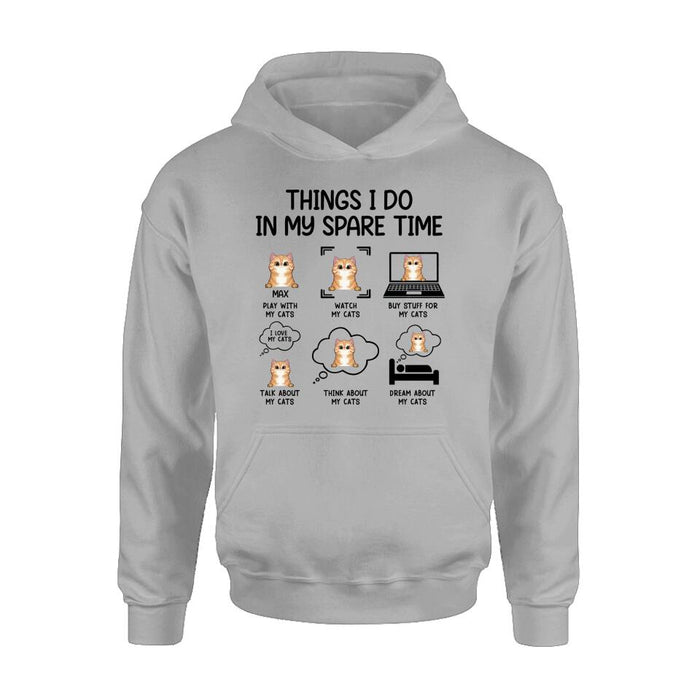 Personalized Cat T-shirt/Long Sleeve/Sweatshirt/Hoodie - Up to 3 Cats - Gift Idea For Cat Lover - Things I do In My Spare Time