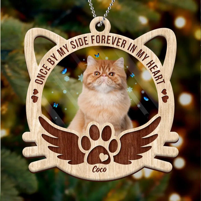 Personalized Cat Photo Acrylic Ornament - Christmas Gift Idea For Cat Lovers - Once By My Side Forever In My Heart