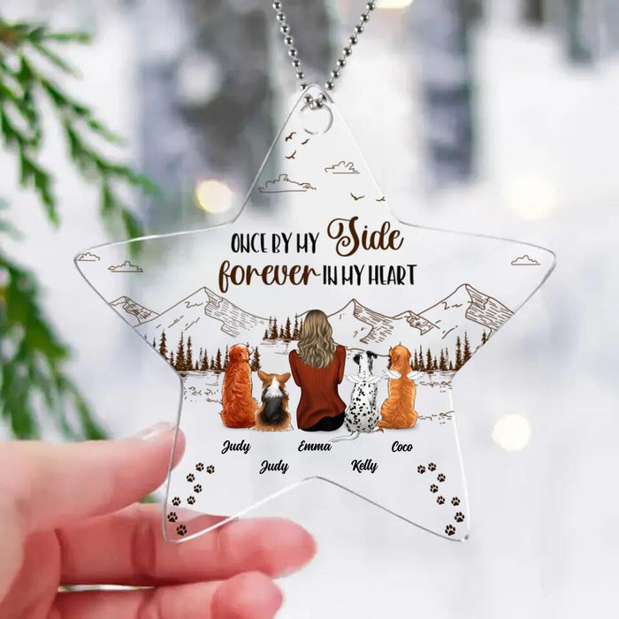 Personalized Christmas Pet Star Acrylic Ornament - Memorial Gift Idea For Dog/Cat Owner With Up To 4 Pets - Once By My Side Forever In My Heart