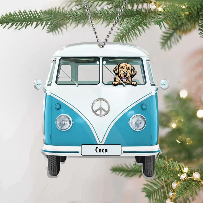 Personalized Dog On Camping Car Acrylic Ornament - Up to 4 Dogs - Christmas Gift Idea For Dog Lovers