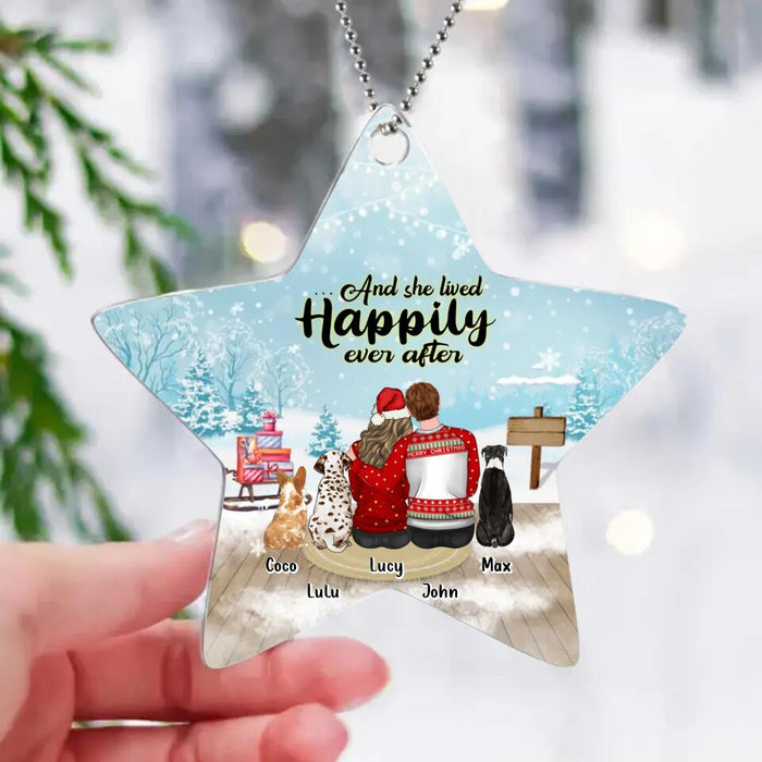 Personalized Christmas Star Acrylic Ornament - Gift Idea For Couple/Dog Owner/Christmas with up to 3 Dogs - And She Lived Happily Ever After