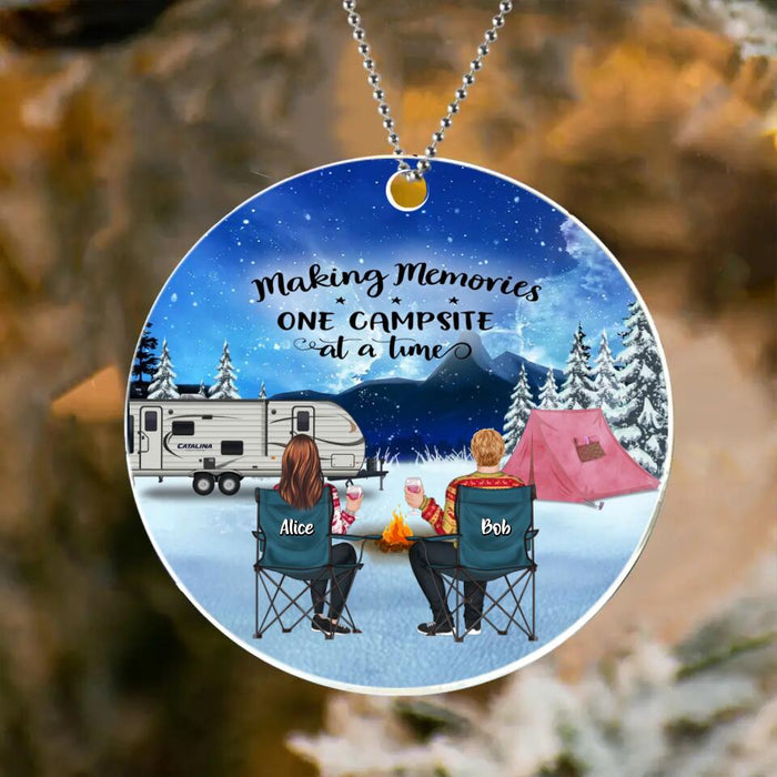 Personalized Christmas Camping Acrylic Ornament - Christmas Gift For Family/Couple/Camping Lover - Up to 2 Kids and 3 Pets - Making Memories One Campsite At A Time