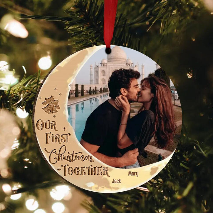 Personalized Christmas Wooden Ornament - Upload Couple Photo - Our First Christmas Together