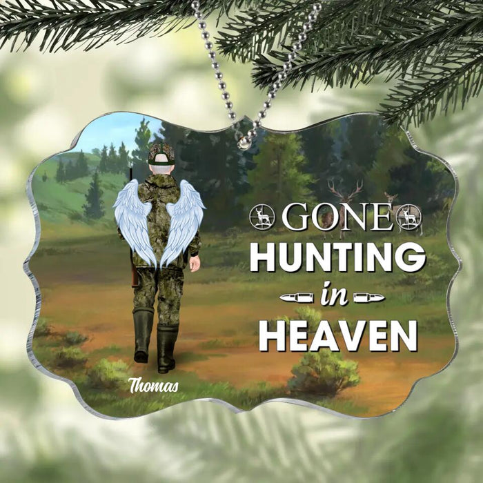 Personalized Hunting Rectangle Acrylic Ornament - Memorial Gift Idea For Dad/Hunting Lover/Christmas - Gone Hunting In Heaven