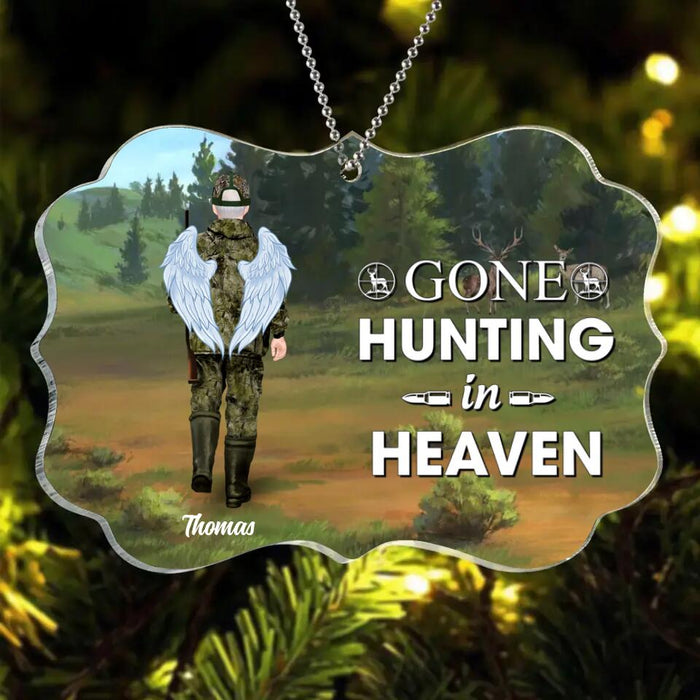 Personalized Hunting Rectangle Acrylic Ornament - Memorial Gift Idea For Dad/Hunting Lover/Christmas - Gone Hunting In Heaven