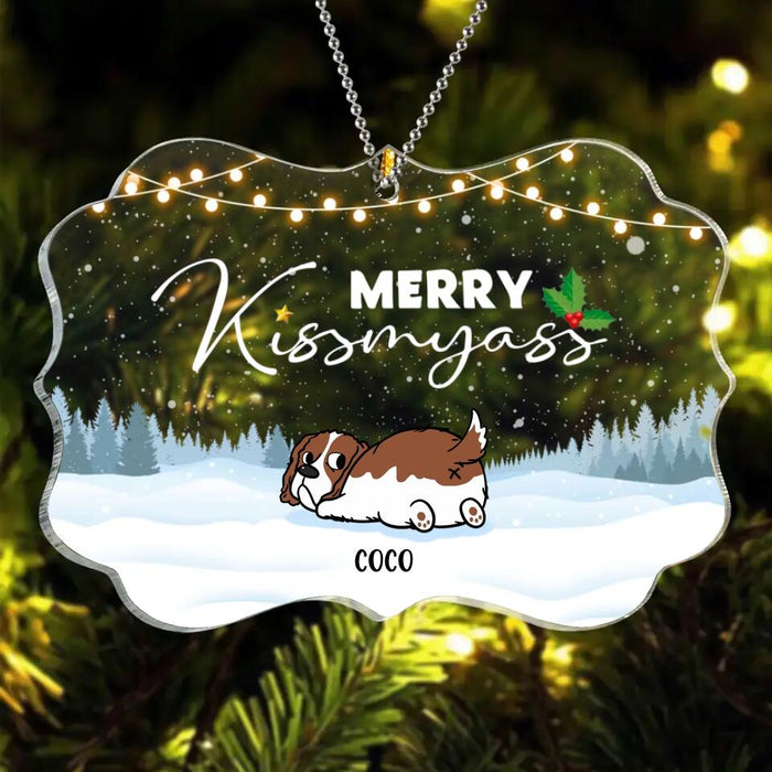 Personalized Dog Big Butt Rectangle Acrylic Ornament - Christmas Gift Idea For Dog Lovers - Up To 5 Dogs - Merry Kissmyass