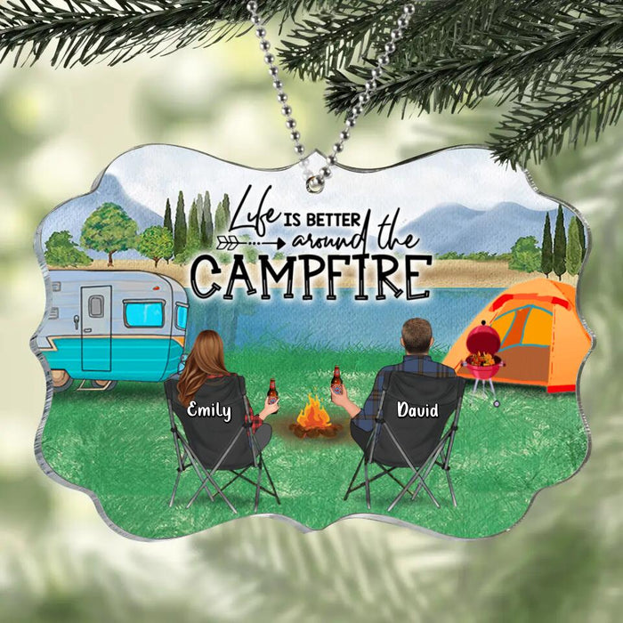 Personalized Camping Acrylic Ornament - Couple/Parents With Up to 3 Kids And 3 Pets - Gift Idea For Camping Lover, Family - Life Is Better Around The Campfire
