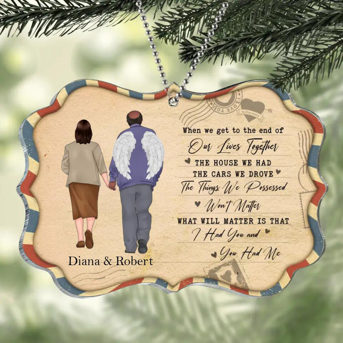 Personalized Memorial Old Couple Rectangle Acrylic Ornament - Memorial Gift Idea For Couple - When We Get To The End Of Our Lives Together