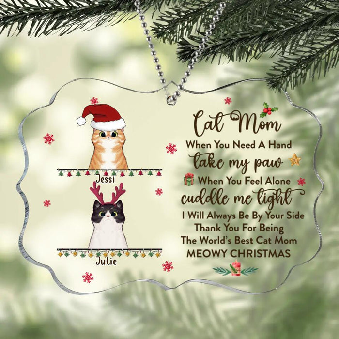 Personalized Cat Mom/Dad Rectangle Ornament - Christmas Gift Idea For Cat Lovers/Owners - Up to 4 Cats - When You Need A Hand, Take My Paw