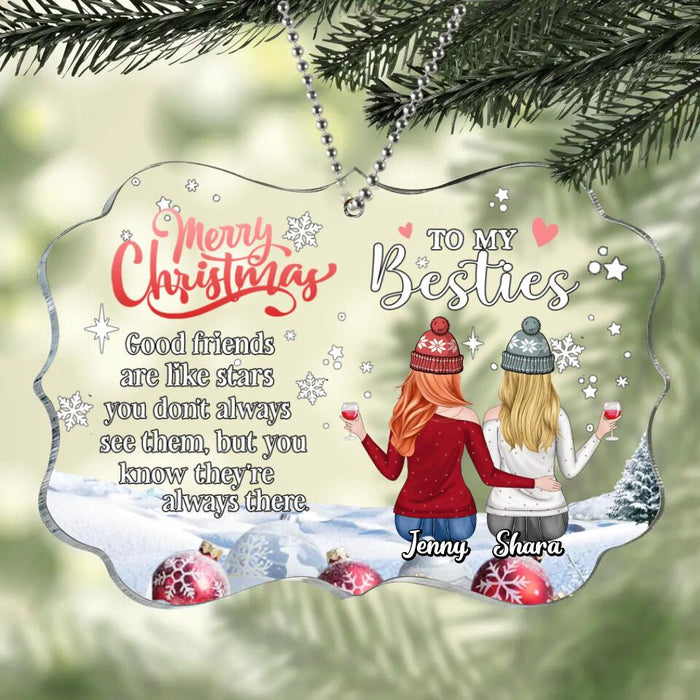 Personalized Besties Rectangle Acrylic Ornament - Christmas Gift Idea for Friends/Besties/Sisters - Merry Christmas