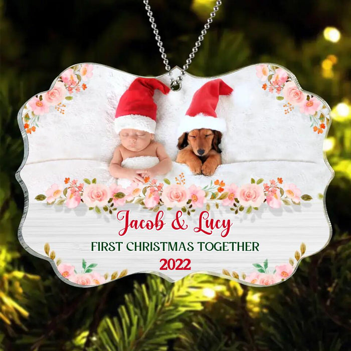 Personalized Christmas Acrylic Ornament - Upload Baby and Dog Photo - First Christmas Together