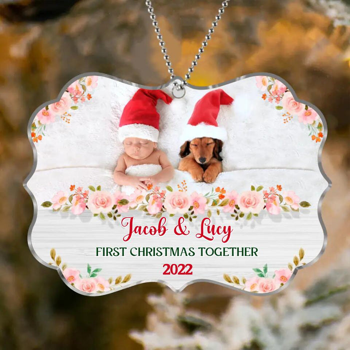 Personalized Christmas Acrylic Ornament - Upload Baby and Dog Photo - First Christmas Together