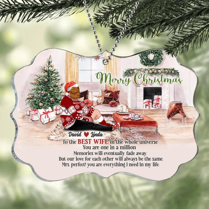 Personalized Hugging Couple Xmas Rectangle Ornament - Gift Idea For Couple - To The Best Wife In The Whole Universe