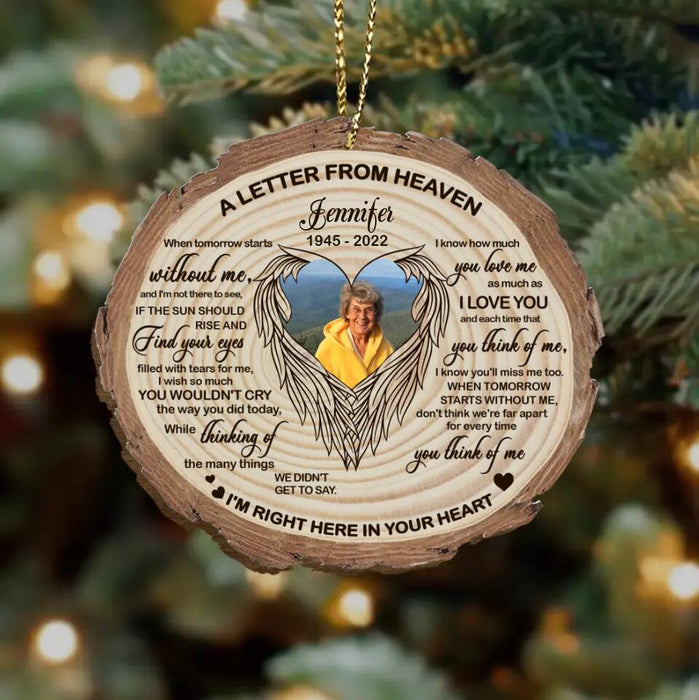 Personalized Christmas Wooden Ornament - Upload Photo - Memorial Gift Idea For Christmas - I'm Right Here In Your Heart