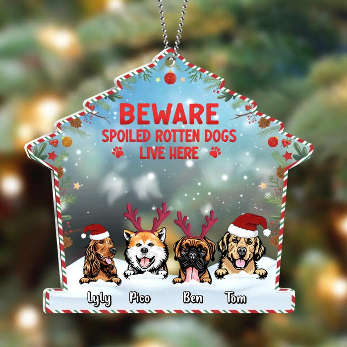 Personalized Christmas Acrylic Ornament - Gift Idea For Dog Lover/Cat Lover with up to 4 Pets - Beware Spoiled Rotten Dogs Live Here