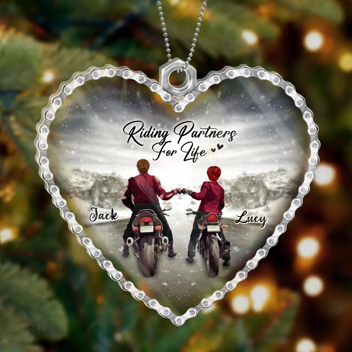 Personalized Motorcycle Couple Acrylic Ornament - Gift Idea For Couple/Motorbike Lovers - Riding Partners For Life