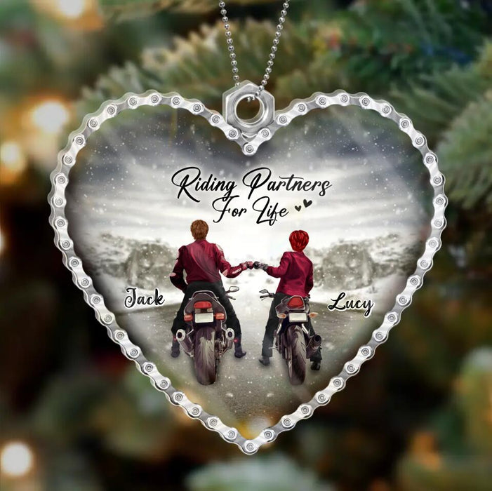Personalized Motorcycle Couple Acrylic Ornament - Gift Idea For Couple/Motorbike Lovers - Riding Partners For Life