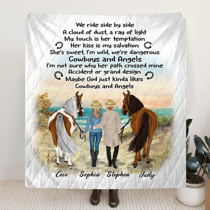 Personalized Horse Couple Fleece Blanket/Quilt - Gift Idea For Couples, For Her, For Him, Horse Lovers - We Ride Side By Side