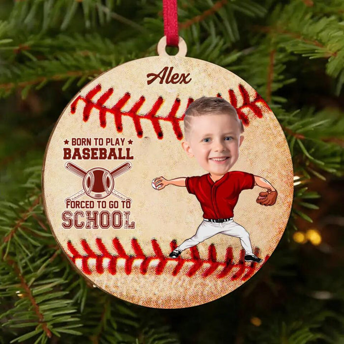Personalized Baseball Circle Wooden Ornament - Gift Idea For Baseball Lovers - Upload Photo - Born To Play Baseball