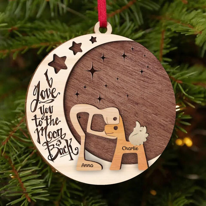 Personalized Hugging Dog Circle Wooden Ornament - Christmas Gift Idea For Dog Owner - I Love You To The Moon and Back