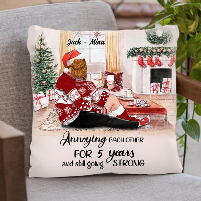 Personalized Hugging Couple Xmas Pillow Cover - Gift Idea For Couple/Anniversary Gift - Annoying Each Other For 5 Years And Still Going Strong