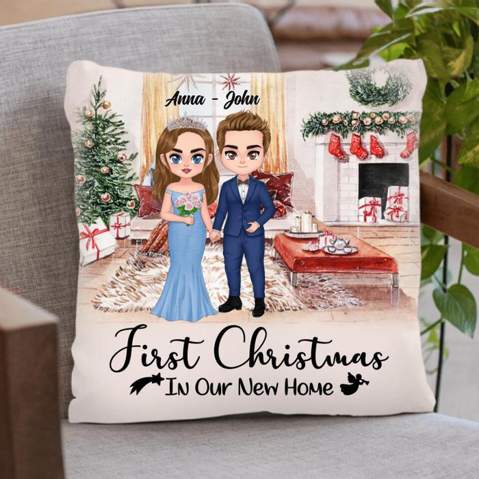 Personalized Couple Xmas Pillow Cover - Christmas Gift Idea For Couple/Anniversary Gift - First Christmas In Our New Home