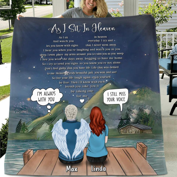 Personalized Memorial Quilt/Fleece Throw Blanket - Gift Idea For Family - Up to 5 People - As I Sit In Heaven