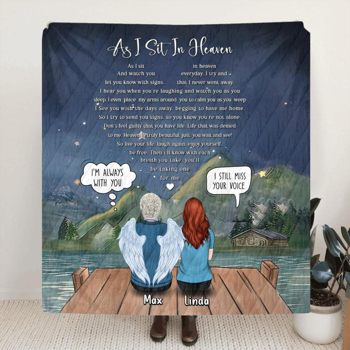 Personalized Memorial Quilt/Fleece Throw Blanket - Gift Idea For Family - Up to 5 People - As I Sit In Heaven