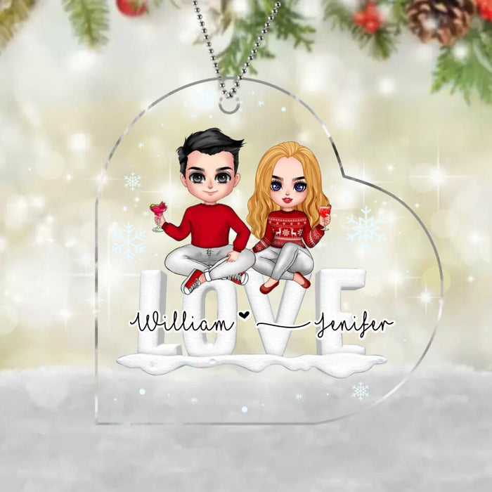 Personalized Couple Sitting On Word Love Acrylic Ornament - Christmas Gift For Couple/Anniversary Gift
