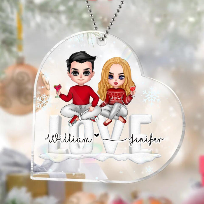 Personalized Couple Sitting On Word Love Acrylic Ornament - Christmas Gift For Couple/Anniversary Gift