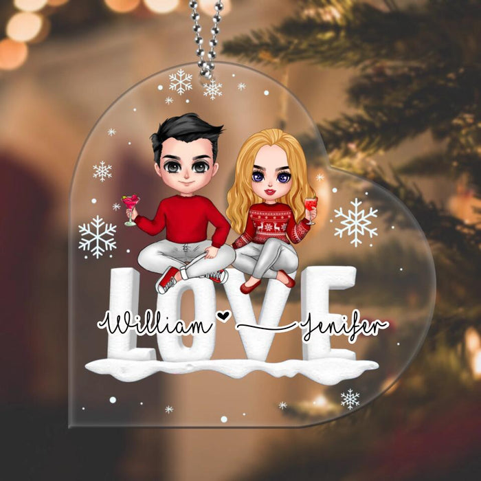 Personalized Couple Sitting On Word Love Acrylic Ornament - Christmas Gift For Couple/Anniversary Gift