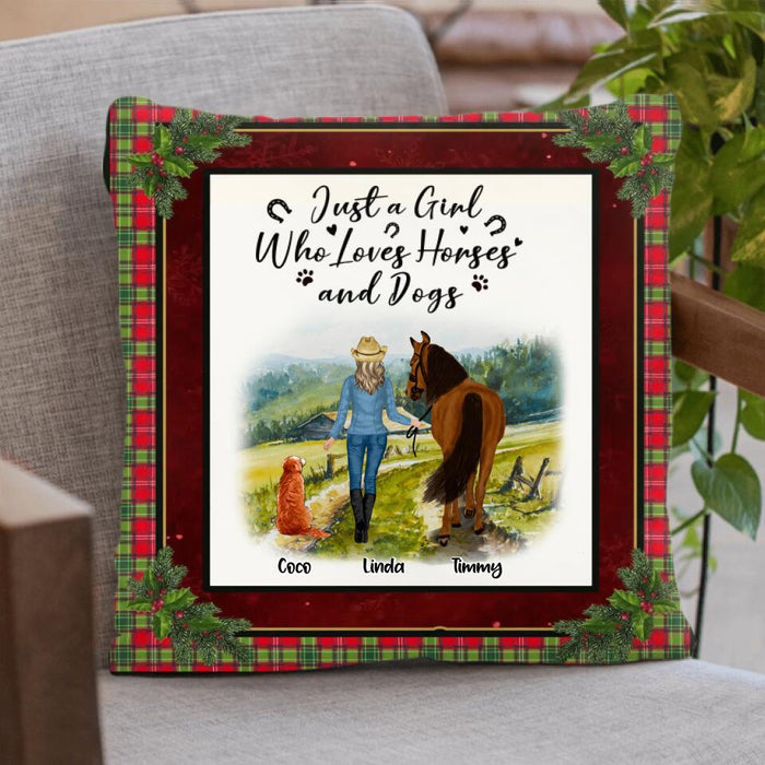 Personalized Dog & Horse Fleece Throw Blanket/Quilt/Pillow Cover - Gift Idea For Dog/Horse Lovers - Just A Girl Who Loves Horses And Dogs