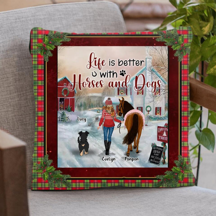 Personalized Dogs & Horses Fleece Throw Blanket/Quilt/Pillow Cover - Gift Idea For Horse/Dog Lovers - Life Is Better With Horses And Dogs